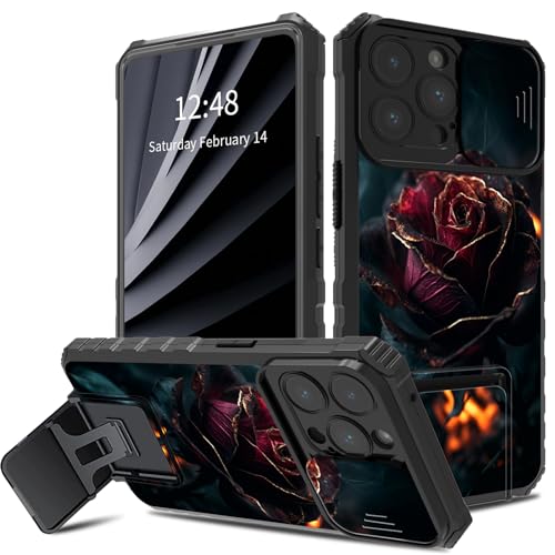 BWEGRHE Schutzhülle für iPhone 15 Pro mit Schiebe-Kamera-Abdeckung, zweilagig, stoßfest, TPU-Stoßdämpfer, für Herren und Damen, mit klappbarem Ständer (2 Standmöglichkeiten) für iPhone 15 Pro von BWEGRHE