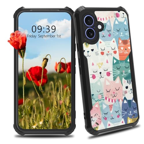 BWEGRHE Schutzhülle für iPhone 16, Motiv: Cartoon-Katzen, für Männer und Frauen, schmale Passform, Hartplastik, Stoßschutz, Ecken, stoßfest, kratzfest, Schutzhülle für iPhone 16 BWEGRHE Schutzhülle für iPhone 16, Motiv: Cartoon-Katzen, für Männer und Frauen, schmale Passform, Hartplastik, Stoßschutz, Ecken, stoßfest, kratzfest, Schutzhülle für iPhone 16 von BWEGRHE