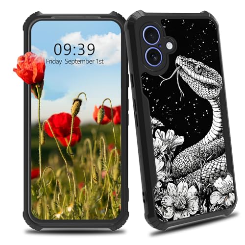 BWEGRHE Schutzhülle für iPhone 16, Motiv: Schlangenmond-Design, für Herren und Damen, schmale Passform, Hartplastik, Stoßschutz, Ecken, stoßfest, kratzfest, Schutzhülle für iPhone 16 BWEGRHE Schutzhülle für iPhone 16, Motiv: Schlangenmond-Design, für Herren und Damen, schmale Passform, Hartplastik, Stoßschutz, Ecken, stoßfest, kratzfest, Schutzhülle für iPhone 16 von BWEGRHE