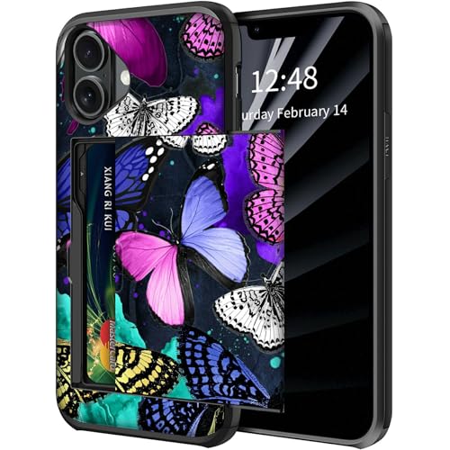 BWEGRHE Schutzhülle für iPhone 16 (15,5 cm / 6,1 Zoll), Brieftaschen-Schutzhülle mit verstecktem Kartenhalter, zweilagig, Hybrid-Hart-ID-Kartenschlitz, weiche Innenseite aus Gummi, Stoßfänger für von BWEGRHE