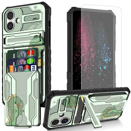 BWEGRHE Schutzhülle für iPhone 16 Plus, Dinosaurier-Design, mit Displayschutzfolie, integrierter, abnehmbarer Kartenschlitz, Brieftaschen-Schutzhülle mit Ständer, stoßfeste Schutzhülle für iPhone 16 BWEGRHE Schutzhülle für iPhone 16 Plus, Dinosaurier-Design, mit Displayschutzfolie, integrierter, abnehmbarer Kartenschlitz, Brieftaschen-Schutzhülle mit Ständer, stoßfeste Schutzhülle für iPhone 16 von BWEGRHE