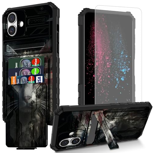BWEGRHE Schutzhülle für iPhone 16 Plus, Motiv: Katze, Retro-Flagge, mit Displayschutzfolie, integrierter, abnehmbarer Kartenschlitz, Brieftaschen-Schutzhülle mit Ständer, stoßfeste Schutzhülle für BWEGRHE Schutzhülle für iPhone 16 Plus, Motiv: Katze, Retro-Flagge, mit Displayschutzfolie, integrierter, abnehmbarer Kartenschlitz, Brieftaschen-Schutzhülle mit Ständer, stoßfeste Schutzhülle für von BWEGRHE