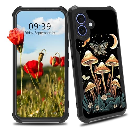 BWEGRHE Schutzhülle für iPhone 16 Plus, Motiv: Pilzmotte und Mond, schlanke Passform, Hartplastik, Stoßschutz, Ecken, stoßfest, kratzfest, Schutzhülle für iPhone 16 Plus BWEGRHE Schutzhülle für iPhone 16 Plus, Motiv: Pilzmotte und Mond, schlanke Passform, Hartplastik, Stoßschutz, Ecken, stoßfest, kratzfest, Schutzhülle für iPhone 16 Plus von BWEGRHE