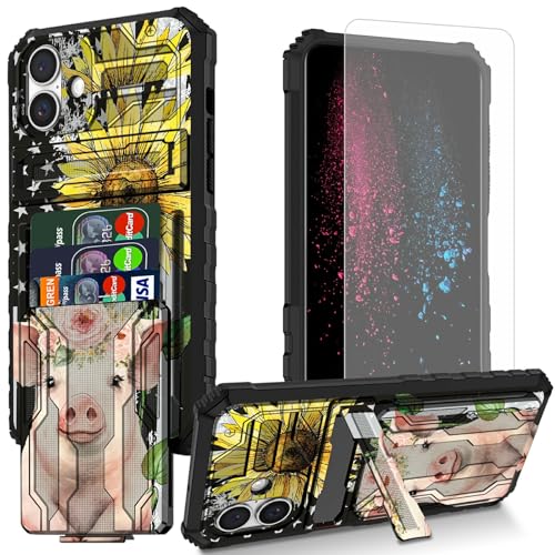 BWEGRHE Schutzhülle für iPhone 16 Plus, Schweine-Flagge, Sonnenblumen-Design, mit Displayschutzfolie, integrierter, abnehmbarer Kartenschlitz, Brieftaschen-Schutzhülle mit Ständer, stoßfeste BWEGRHE Schutzhülle für iPhone 16 Plus, Schweine-Flagge, Sonnenblumen-Design, mit Displayschutzfolie, integrierter, abnehmbarer Kartenschlitz, Brieftaschen-Schutzhülle mit Ständer, stoßfeste von BWEGRHE