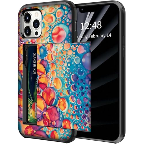 BWEGRHE Schutzhülle für iPhone 16 Pro (16 cm / 6,3 Zoll), mit verstecktem Kartenhalter, zweilagiger Hybrid-Hart-ID-Kartenschlitz, weiche Innenseite aus Gummi, für iPhone 16 Pro, bunt von BWEGRHE