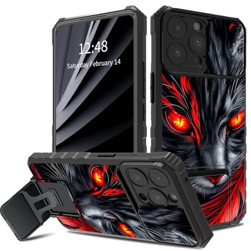 BWEGRHE Schutzhülle für iPhone 16 Pro Max mit Schiebe-Kamera-Abdeckung, zweilagig, stoßfest, TPU-Stoßdämpfer, für Herren und Damen, mit klappbarem Ständer (2 Standmöglichkeiten) für iPhone 16 Pro Max von BWEGRHE