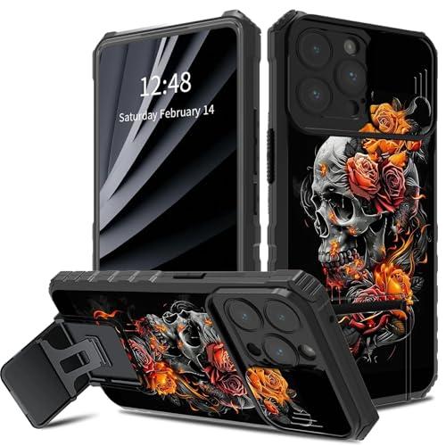 BWEGRHE Schutzhülle für iPhone 16 Pro Max mit Schiebe-Kamera-Abdeckung, zweilagig, stoßfest, TPU-Stoßdämpfer, für Herren und Damen, mit klappbarem Ständer (2 Standmöglichkeiten) für iPhone 16 Pro Max von BWEGRHE