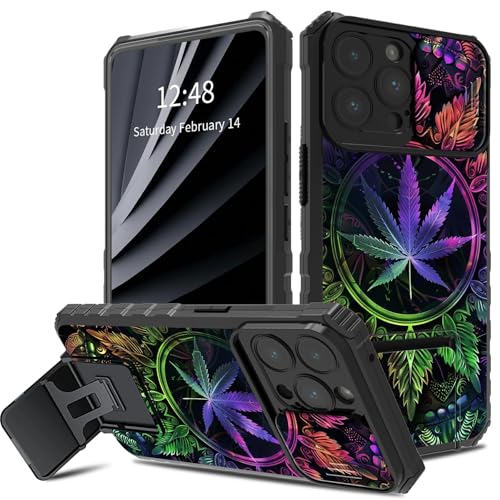 BWEGRHE Schutzhülle für iPhone 16 Pro Max mit Schiebe-Kamera-Abdeckung, zweilagig, stoßfest, TPU-Stoßdämpfer, für Herren und Damen, mit klappbarem Ständer (2 Standmöglichkeiten) für iPhone 16 Pro Max von BWEGRHE