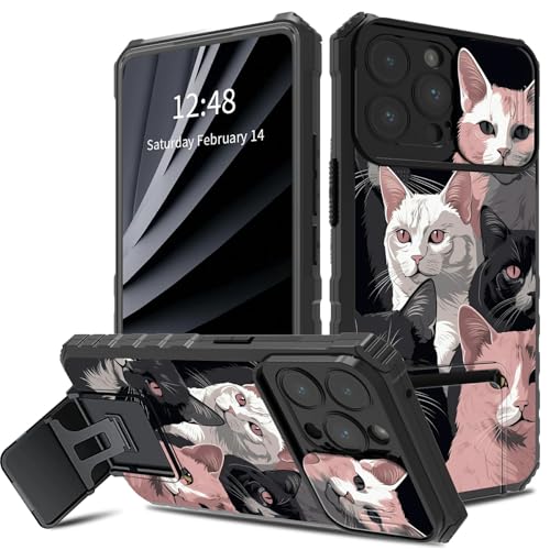 BWEGRHE Schutzhülle für iPhone 16 Pro Max mit Schiebe-Kamera-Abdeckung, zweilagig, stoßfest, TPU-Stoßdämpfer, für Herren und Damen, mit klappbarem Ständer (2 Standmöglichkeiten) für iPhone 16 Pro Max von BWEGRHE