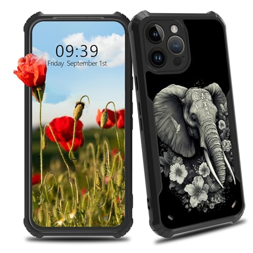 BWEGRHE Schutzhülle für iPhone 16 Pro mit Elefanten-Blumen-Tattoo-Design, für Männer und Frauen, schmale Passform, Hartplastik, Stoßschutz, Ecken, stoßfest, kratzfest, Schutzhülle für iPhone 16 Pro BWEGRHE Schutzhülle für iPhone 16 Pro mit Elefanten-Blumen-Tattoo-Design, für Männer und Frauen, schmale Passform, Hartplastik, Stoßschutz, Ecken, stoßfest, kratzfest, Schutzhülle für iPhone 16 Pro von BWEGRHE
