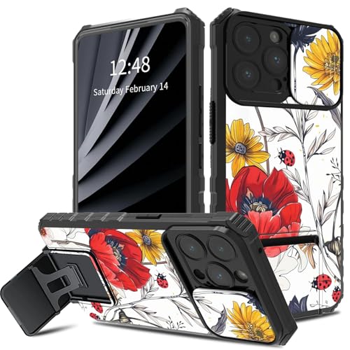 BWEGRHE Schutzhülle für iPhone 16 Pro mit Mohnblumen-Design und Schiebe-Kamera-Abdeckung, zweilagig, stoßfest, TPU-Stoßdämpfer, für Herren und Damen, mit klappbarem Ständer (2 Standmöglichkeiten) für BWEGRHE Schutzhülle für iPhone 16 Pro mit Mohnblumen-Design und Schiebe-Kamera-Abdeckung, zweilagig, stoßfest, TPU-Stoßdämpfer, für Herren und Damen, mit klappbarem Ständer (2 Standmöglichkeiten) für von BWEGRHE