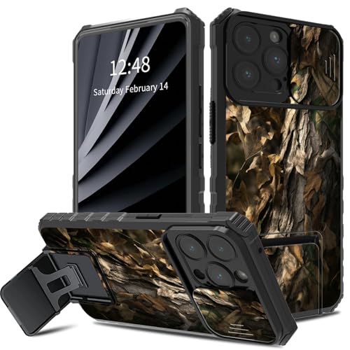 BWEGRHE Schutzhülle für iPhone 16 Pro mit Schiebe-Kamera-Abdeckung, zweilagig, stoßfest, TPU-Stoßdämpfer, für Herren und Damen, mit klappbarem Ständer (2 Standmöglichkeiten) für iPhone 16 Pro von BWEGRHE