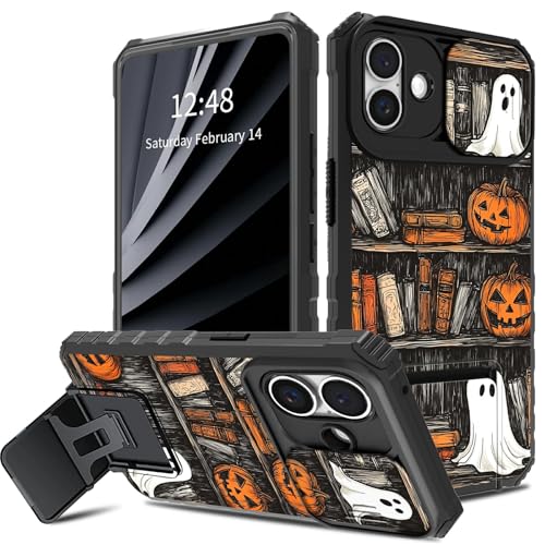 BWEGRHE Schutzhülle für iPhone 16 mit Schiebe-Kamera-Abdeckung, zweilagig, stoßfest, TPU-Stoßdämpfer, für Herren und Damen, mit klappbarem Ständer (2 Standmöglichkeiten) für iPhone 16 von BWEGRHE