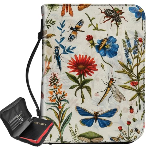 Bibelhülle mit Wildblumen-Insekten, großer Bibelschutz, Tragegriff, Bibel-Tragetasche mit Reißverschluss und Innentaschen, christliches Geschenk für Männer und Frauen Bibelhülle mit Wildblumen-Insekten, großer Bibelschutz, Tragegriff, Bibel-Tragetasche mit Reißverschluss und Innentaschen, christliches Geschenk für Männer und Frauen von BWEGRHE
