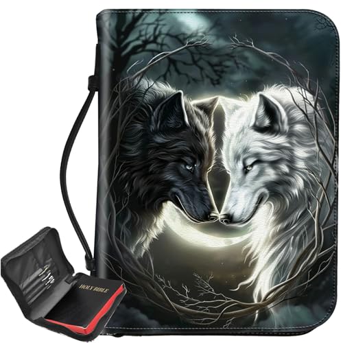 Bibelhülle mit Wolfsmotiv, großer Bibelschutz, Tragegriff, Bibel-Tragetasche mit Reißverschluss und Innentaschen, christliches Geschenk für Männer und Frauen, Weiß / Schwarz Bibelhülle mit Wolfsmotiv, großer Bibelschutz, Tragegriff, Bibel-Tragetasche mit Reißverschluss und Innentaschen, christliches Geschenk für Männer und Frauen, Weiß / Schwarz von BWEGRHE