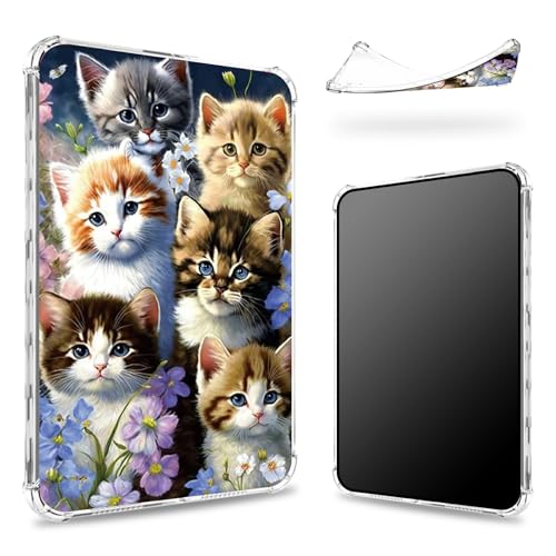 Entworfen für Kindle Paperwhite 12. Generation 2024 (17,8 cm) und Kindle Colorsoft Signature Edition 17,8 cm (7 Zoll), transparente Rückseite mit Katzenfamilie, schlanke, weiche TPU-Eckenschutz von BWEGRHE