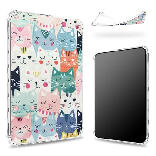 Entworfen für Kindle Paperwhite 12. Generation 2024 (7 Zoll) und Kindle Colorsoft Signature Edition 17,8 cm (7 Zoll), transparente Rückseite mit niedlichen Katzen, schlanke, weiche TPU-Eckenschutz von BWEGRHE