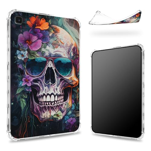 Entworfen für Samsung Galaxy Tab A7 Lite 22,1 cm (8,7 Zoll) 2021 (SM-T220/T225) Hülle, transparente Rückseite mit Brille, Zuckerschädel, schlanke, weiche TPU-Eckenschutz, stoßfeste von BWEGRHE