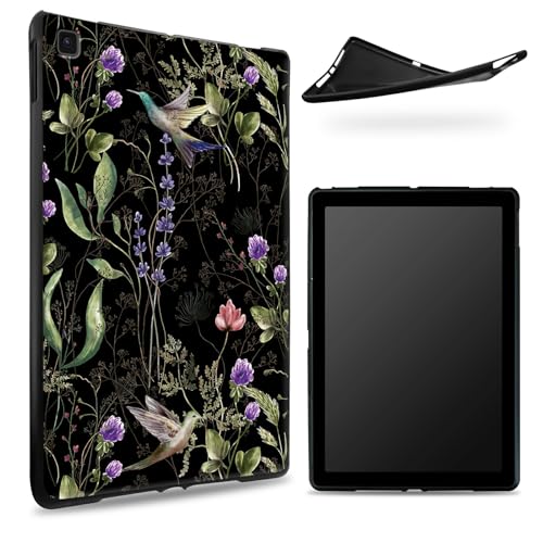 Entworfen für Samsung Galaxy Tab A7 Lite 22,1 cm (8,7 Zoll) 2021 (SM-T225/T220/T227), matte TPU-Gummi-Rückseite mit Wildblumenkolibri, schlanke, weiche Silikon-Schutzhülle von BWEGRHE