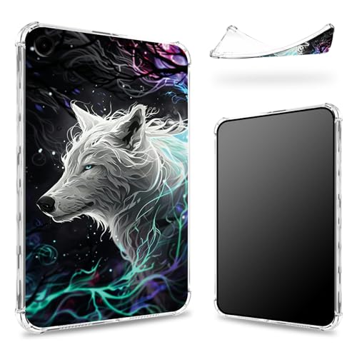 Entworfen für Samsung Galaxy Tab A9 Tablet 8,7 Zoll 2023 (SM-X110/X115/X117), transparente Rückseite mit magischem weißem Wolf, schlanke, weiche TPU-Eckenschutz, stoßfeste Stoßdämpferabdeckung von BWEGRHE