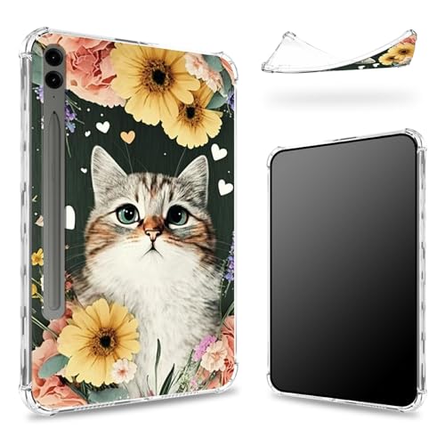 Entworfen für Samsung Galaxy Tab S9 FE Plus 5G 12,5 Zoll 2023 Hülle mit S-Stifthalter, transparente Rückseite mit Katzenblumen-Blumen, schlanke, weiche TPU-Stoßdämpferabdeckung Entworfen für Samsung Galaxy Tab S9 FE Plus 5G 12,5 Zoll 2023 Hülle mit S-Stifthalter, transparente Rückseite mit Katzenblumen-Blumen, schlanke, weiche TPU-Stoßdämpferabdeckung von BWEGRHE