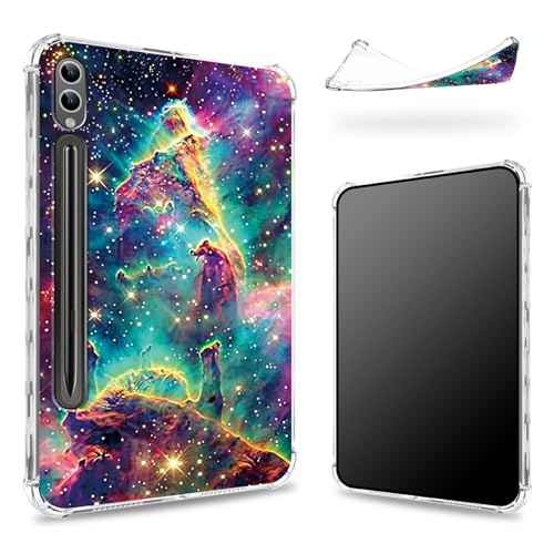 Entworfen für Samsung Galaxy Tab S9 Ultra 14,6 Zoll 2023 (SM-X91) Hülle mit S-Stifthalter, transparente Rückseite mit Kunst-Universum-Galaxy, schlanke, weiche TPU-Stoßdämpferabdeckung von BWEGRHE