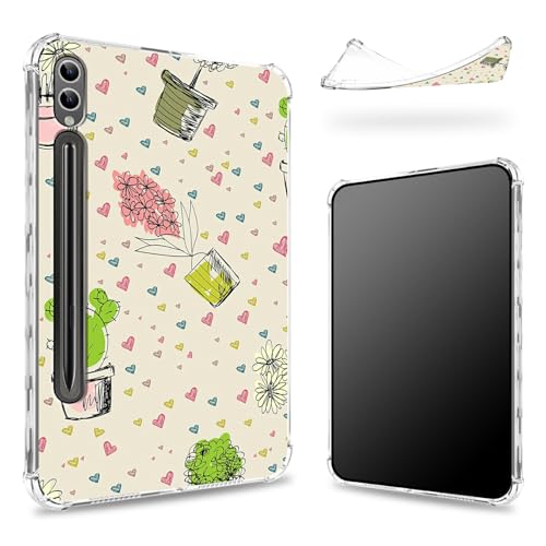 Entworfen für Samsung Galaxy Tab S9 Ultra 14,6 Zoll 2023 (SM-X91) Hülle mit S-Stifthalter, transparente Rückseite mit Pflanzenkaktus, schlanke, weiche TPU-Stoßdämpferabdeckung von BWEGRHE