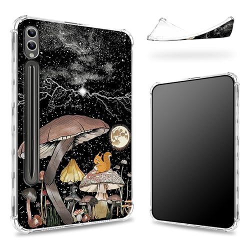 Entworfen für Samsung Galaxy Tab S9 Ultra 14,6 Zoll 2023 (SM-X91) Hülle mit S-Stifthalter, transparente Rückseite mit Pilz-Mond-Eichhörnchen, schlanke, weiche TPU-Stoßdämpferabdeckung von BWEGRHE