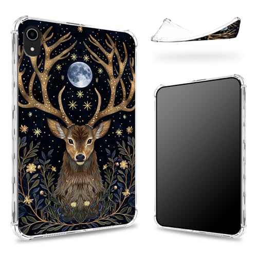 Entworfen für iPad 11. Generation 2023 / iPad 10. Generation 2022, 27,7 cm (11 Zoll), transparente Rückseite mit Hirsch-Traummond, schlanke, weiche TPU-Eckenschutz, stoßfeste Stoßdämpferabdeckung von BWEGRHE