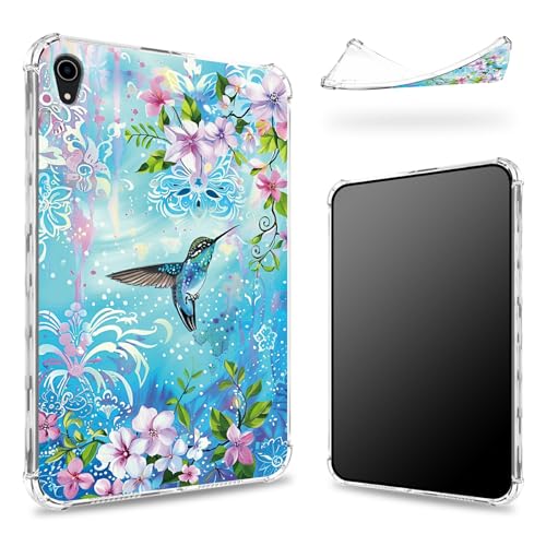 Entworfen für iPad Mini 6 21,1 cm (8,3 Zoll) 2021 Mini 6. Generation, transparente Rückseite mit Kolibri und Blumen, schlanke, weiche TPU-Eckenschutz, stoßfeste Stoßdämpferabdeckung von BWEGRHE