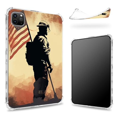 Entworfen für iPad Pro 12,9 Zoll 6. Generation 2022/5. Generation 2021/4. Generation 2020, transparente Rückseite mit Soldatenflagge, schlanke, weiche TPU-Eckenschutz, stoßfeste Stoßdämpferabdeckung Entworfen für iPad Pro 12,9 Zoll 6. Generation 2022/5. Generation 2021/4. Generation 2020, transparente Rückseite mit Soldatenflagge, schlanke, weiche TPU-Eckenschutz, stoßfeste Stoßdämpferabdeckung von BWEGRHE