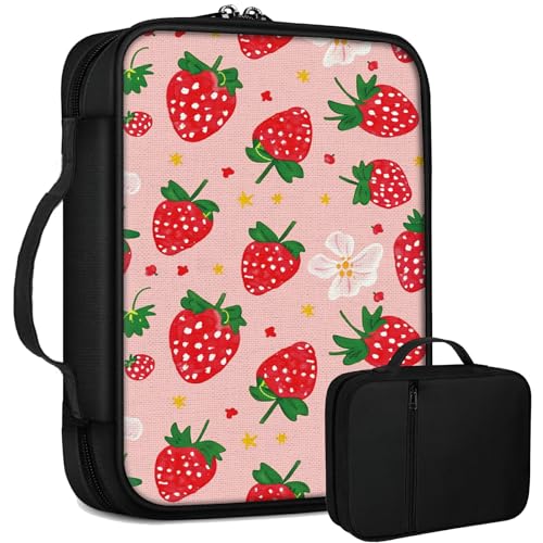 Erdbeer-Bibeltasche, groß, für Damen und Herren, multifunktionale Kirchentasche, Bibelschutz mit Griff, Reißverschlusstasche, christliches Geschenk, Bibelstudium, Zubehör Erdbeer-Bibeltasche, groß, für Damen und Herren, multifunktionale Kirchentasche, Bibelschutz mit Griff, Reißverschlusstasche, christliches Geschenk, Bibelstudium, Zubehör von BWEGRHE