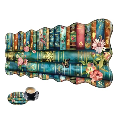 Extra großes Gaming-Mauspad, XL-Schreibtischunterlage (31,5 x 11,8 cm) mit genähten Kanten, Bibliotheksblumen, rutschfestes, erweitertes Mauspad, Tastatur-Mauspad, weiche lange Schreibtischunterlage von BWEGRHE