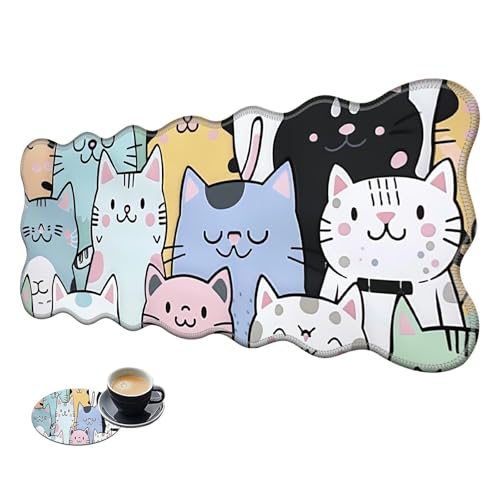 Extra großes Gaming-Mauspad, XL-Schreibtischunterlage (31,5 x 11,8 cm) mit genähten Kanten, Cartoon-Katze, rutschfestes, erweitertes Mauspad, Tastatur-Mauspad, weiche, lange Schreibtischunterlage für von BWEGRHE