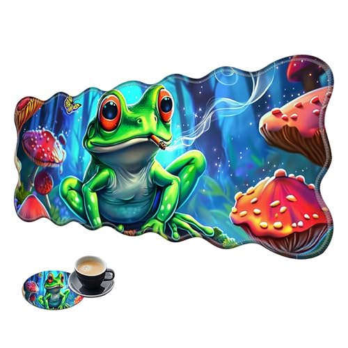Extra großes Gaming-Mauspad, XL-Schreibtischunterlage (31,5 x 11,8 cm) mit genähten Kanten, Frosch-Rauchen, rutschfestes, erweitertes Mauspad, Tastatur-Mauspad, weiche, lange Schreibtischunterlage für von BWEGRHE