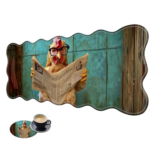 Extra großes Gaming-Mauspad, XL-Schreibtischunterlage (31,5 x 11,8 cm) mit genähten Kanten, Henne lesen, Zeitung, rutschfestes, erweitertes Mauspad, Tastatur-Mauspad, weiche, lange von BWEGRHE