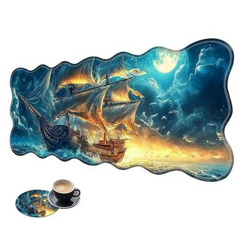 Extra großes Gaming-Mauspad, XL-Schreibtischunterlage (31,5 x 11,8 cm) mit genähten Kanten, Ölgemälde, Segelboot, rutschfestes, verlängertes Mauspad, Tastatur-Mauspad, weiche, lange von BWEGRHE