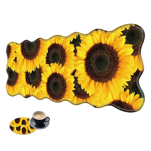 Extra großes Gaming-Mauspad, XL-Schreibtischunterlage (31,5 x 11,8 cm) mit genähten Kanten, Sonnenblumen-Gelb, rutschfestes, verlängertes Mauspad, Tastatur-Mauspad, weiche, lange Schreibtischunterlage von BWEGRHE