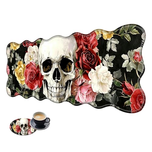 Extra großes Gaming-Mauspad, XL-Schreibtischunterlage (31,5 x 11,8 cm) mit genähten Kanten, Sugar Roses Totenkopf, rutschfestes, verlängertes Mauspad, Tastatur-Mauspad, weiche lange von BWEGRHE