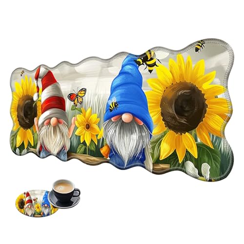 Extra großes Gaming-Mauspad, XL-Schreibtischunterlage (31,5 x 11,8 cm) mit genähten Kanten, Zwerg, Sonnenblume, Garten, rutschfestes, erweitertes Mauspad, Tastatur-Mauspad, weiche, lange von BWEGRHE