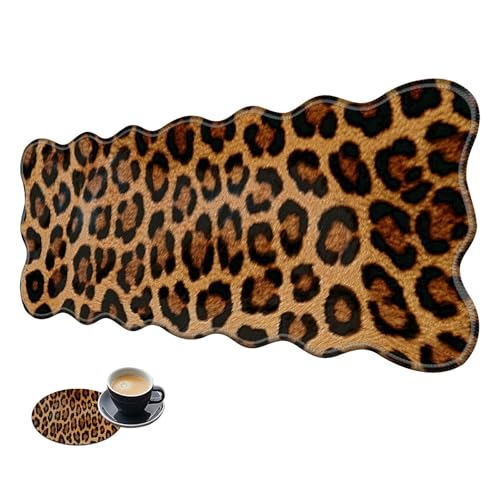 Extra großes Gaming-Mauspad, XL-Schreibtischunterlage (31,5 x 11,8 cm) mit genähten Kanten, braunes Leopardenmuster, rutschfestes, verlängertes Mauspad, Tastatur-Mauspad, weiche lange von BWEGRHE