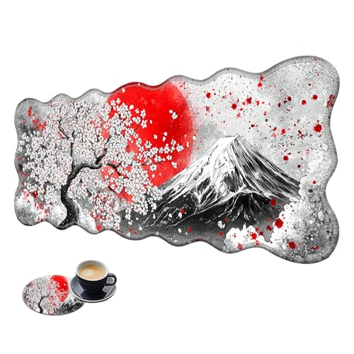 Extra großes Gaming-Mauspad, XL-Schreibtischunterlage (31,5 x 11,8 cm) mit genähten Kanten, japanische Kirschblüte, rote Sonne, rutschfestes, erweitertes Mauspad, Tastatur-Mauspad, weiche, lange von BWEGRHE