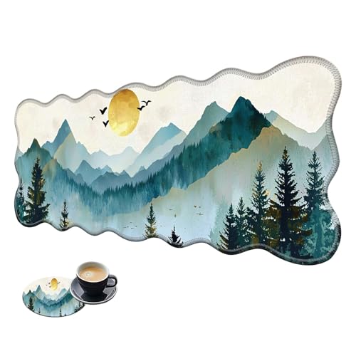 Extra großes Gaming-Mauspad, XL-Schreibtischunterlage (31,5 x 11,8 cm) mit genähten Kanten, natürliche Landschaft, rutschfestes, erweitertes Mauspad, Tastatur-Mauspad, weiche, lange von BWEGRHE