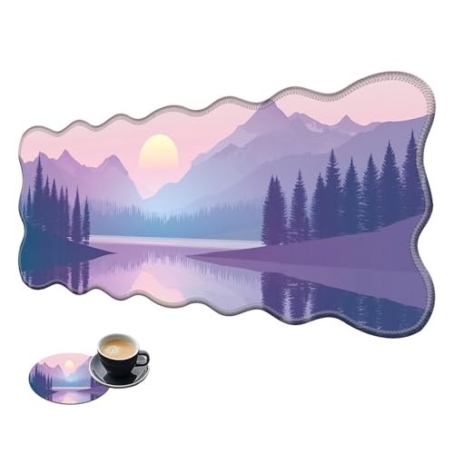 Extra großes Gaming-Mauspad, XL-Schreibtischunterlage (31,5 x 11,8 cm) mit genähten Kanten, violette Landschaft, Sonnenaufgang, rutschfestes, erweitertes Mauspad, Tastatur-Mauspad, weiche, lange von BWEGRHE
