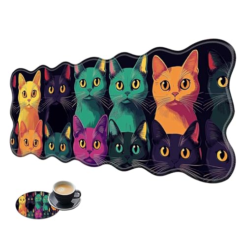 Extra großes Gaming-Mauspad, XL-Schreibtischunterlage (80 x 30 cm) mit genähten Kanten, Farbe Katzen, rutschfestes, erweitertes Mauspad, Tastatur-Mauspad, weiche, lange Schreibtischunterlage für von BWEGRHE