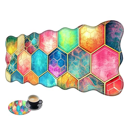 Extra großes Gaming-Mauspad, XL-Schreibtischunterlage (80 x 30 cm) mit genähten Kanten, buntes Marmor-Kunst, rutschfestes, erweitertes Mauspad, Tastatur-Mauspad, weiche, lange Schreibtischunterlage von BWEGRHE