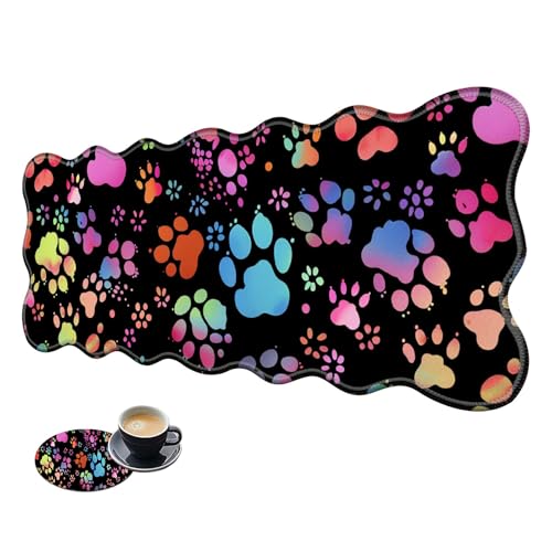 Extra großes Gaming-Mauspad, XL-Schreibtischunterlage (80 x 30 cm) mit genähten Kanten, farbige Hundepfoten, rutschfestes, verlängertes Mauspad, Tastatur-Mauspad, weiche lange Schreibtischunterlage von BWEGRHE