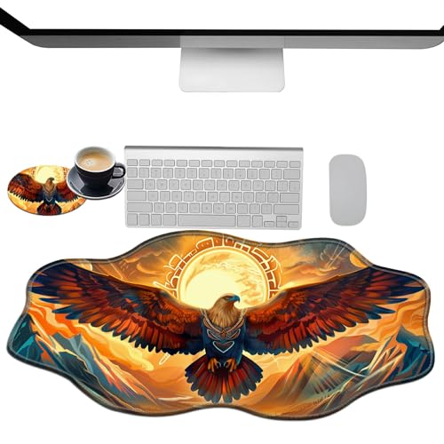 Extra großes Gaming-Mauspad, XXL-Schreibtischunterlage (35,4 x 15,7 cm) mit genähten Kanten, Adler im Himmel, rutschfestes, erweitertes Mauspad, Tastatur-Mauspad, weiche, lange Schreibtischunterlage von BWEGRHE