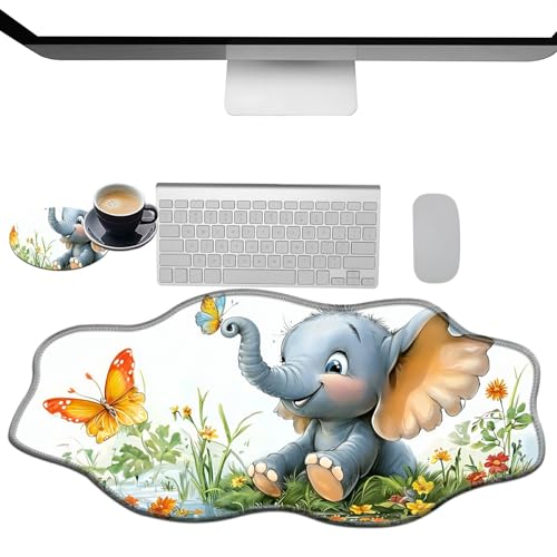 Extra großes Gaming-Mauspad, XXL-Schreibtischunterlage (35,4 x 15,7 cm) mit genähten Kanten, Baby-Elefant, rutschfestes, erweitertes Mauspad, Tastatur-Mauspad, weiche, lange Schreibtischunterlage für von BWEGRHE