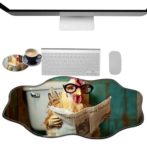 Extra großes Gaming-Mauspad, XXL-Schreibtischunterlage (35,4 x 15,7 cm) mit genähten Kanten, Henne Lesen Zeitung, rutschfestes, erweitertes Mauspad, Tastatur-Mauspad, weiche lange von BWEGRHE